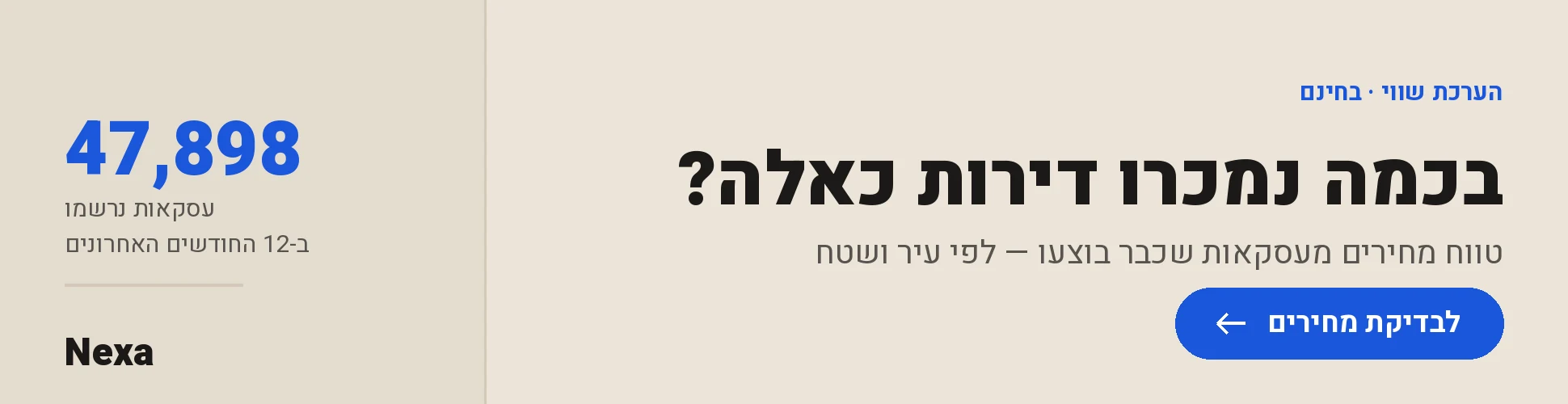 Nexa — מחירי עסקאות שבוצעו לפי עיר ושטח